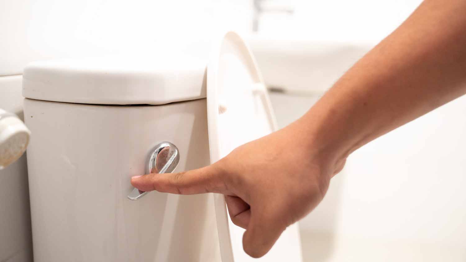 Man flushing toilet