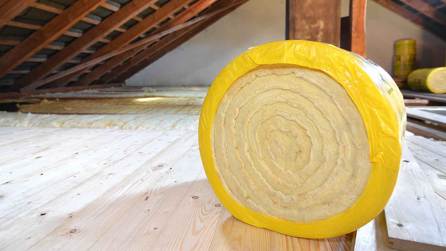 glass wool roll in attic