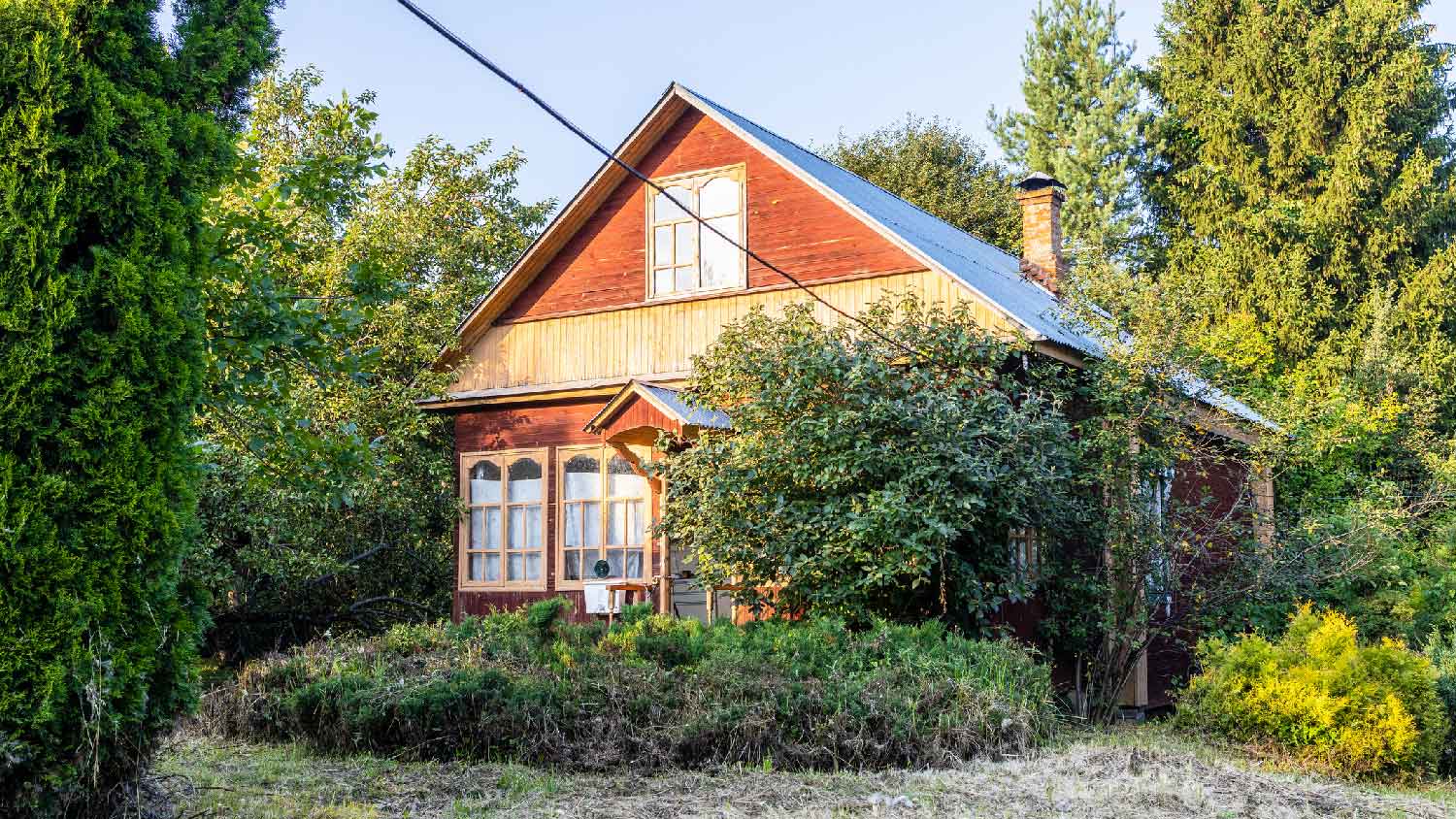 The exterior of a house surrounded by nature