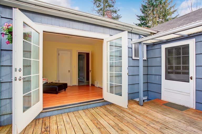 White patio doors open