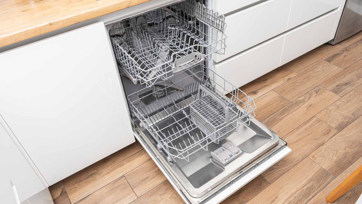 Dishwasher in white kitchen