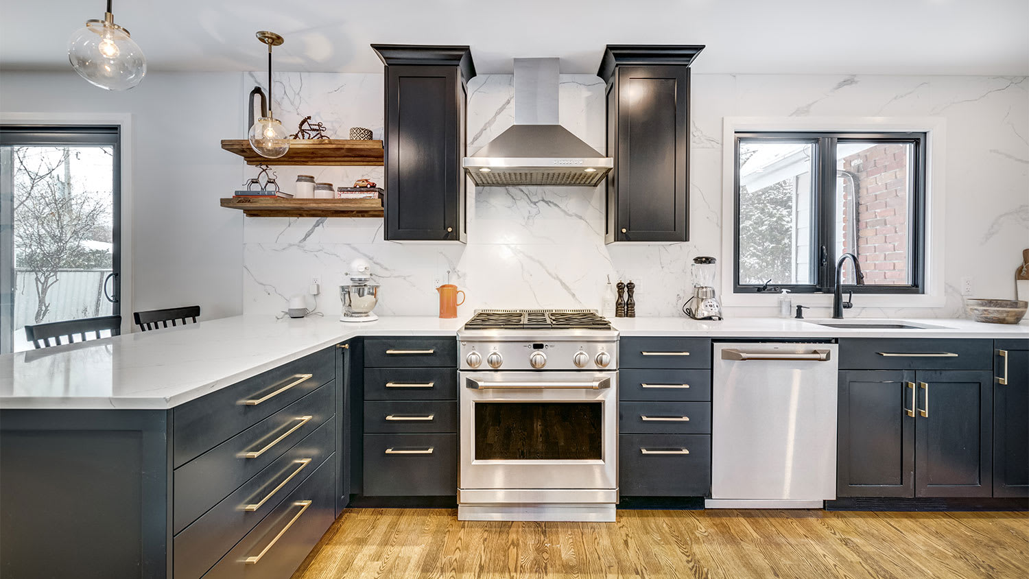 luxury kitchen with black cabinets
