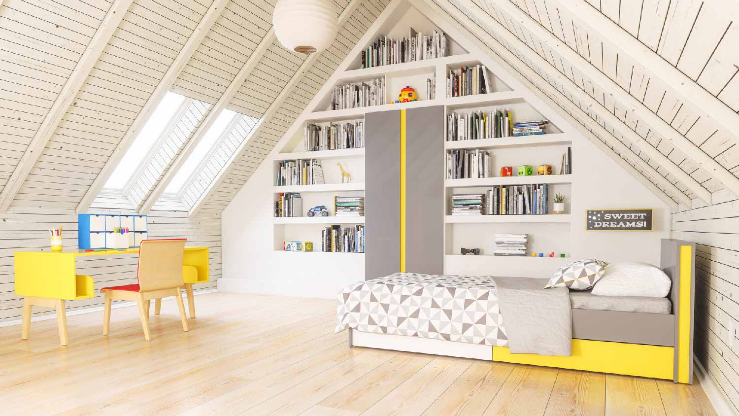 A modern kid room in an attic