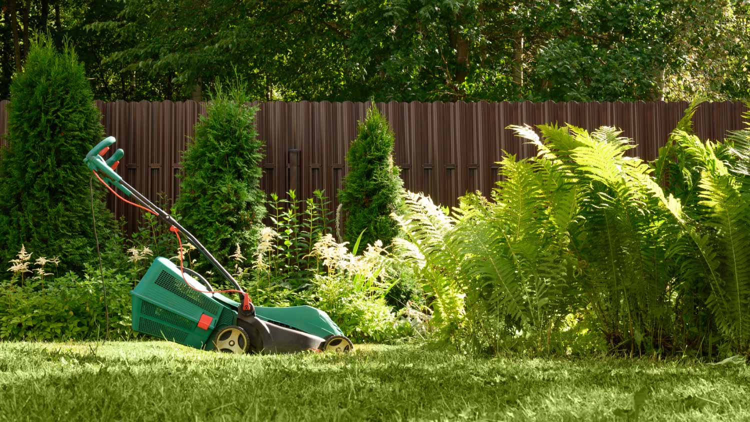 Lawn mower in garden