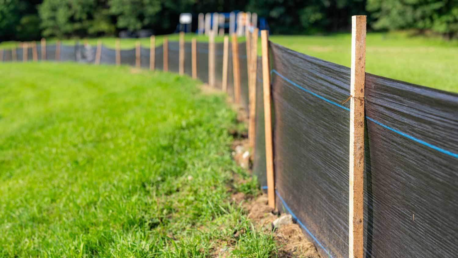 Silt Fence fabric with wooden posts