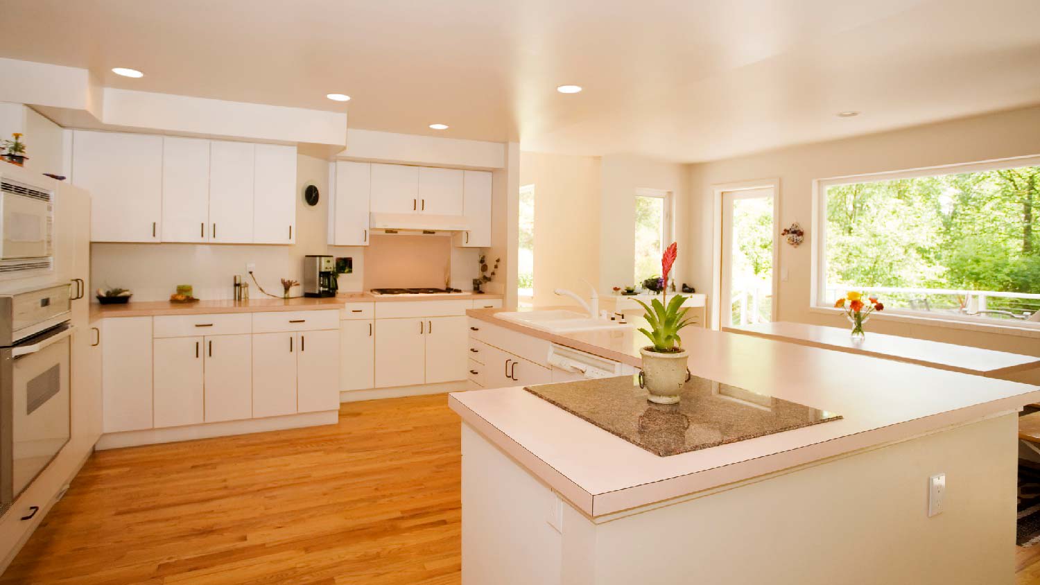 A kitchen with formica countertops