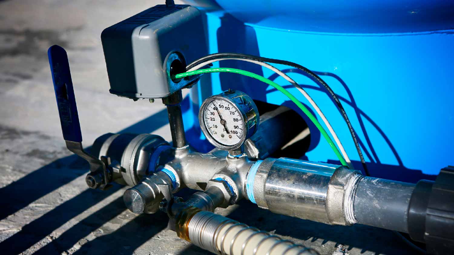 Close-up of a well pressure tank