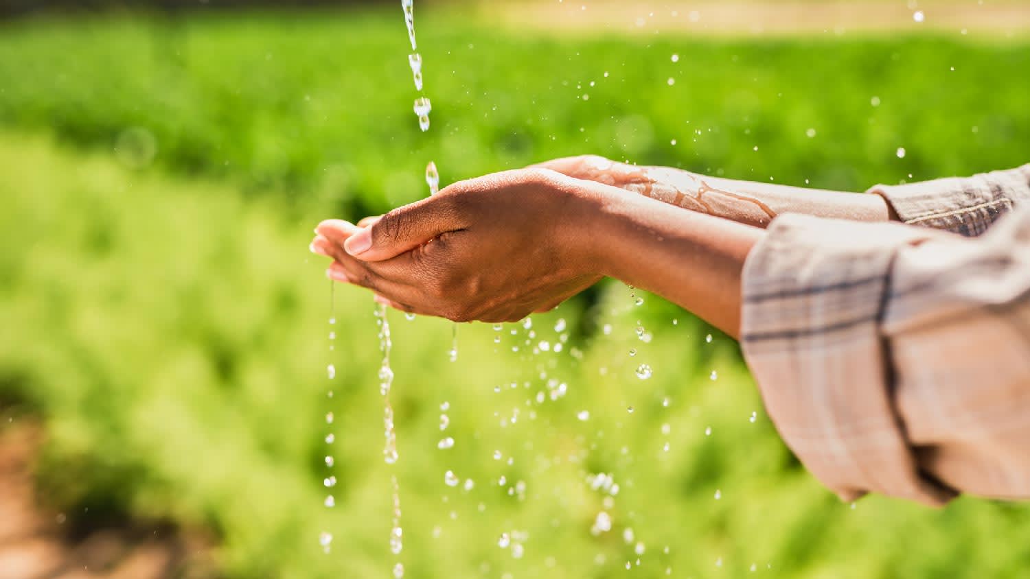 A woman placing her hands under a low stream of water