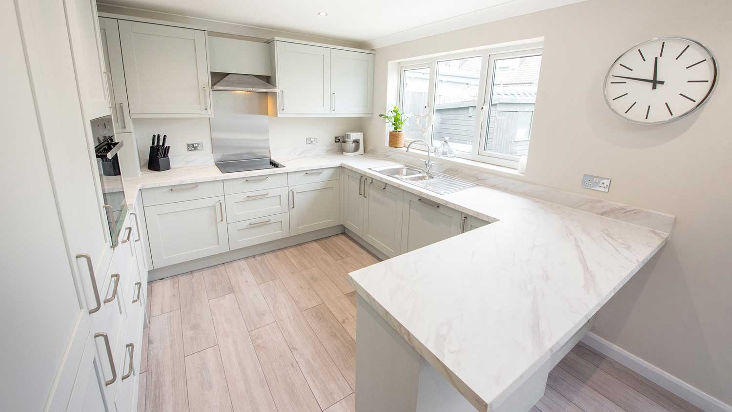 Bright kitchen with white countertops