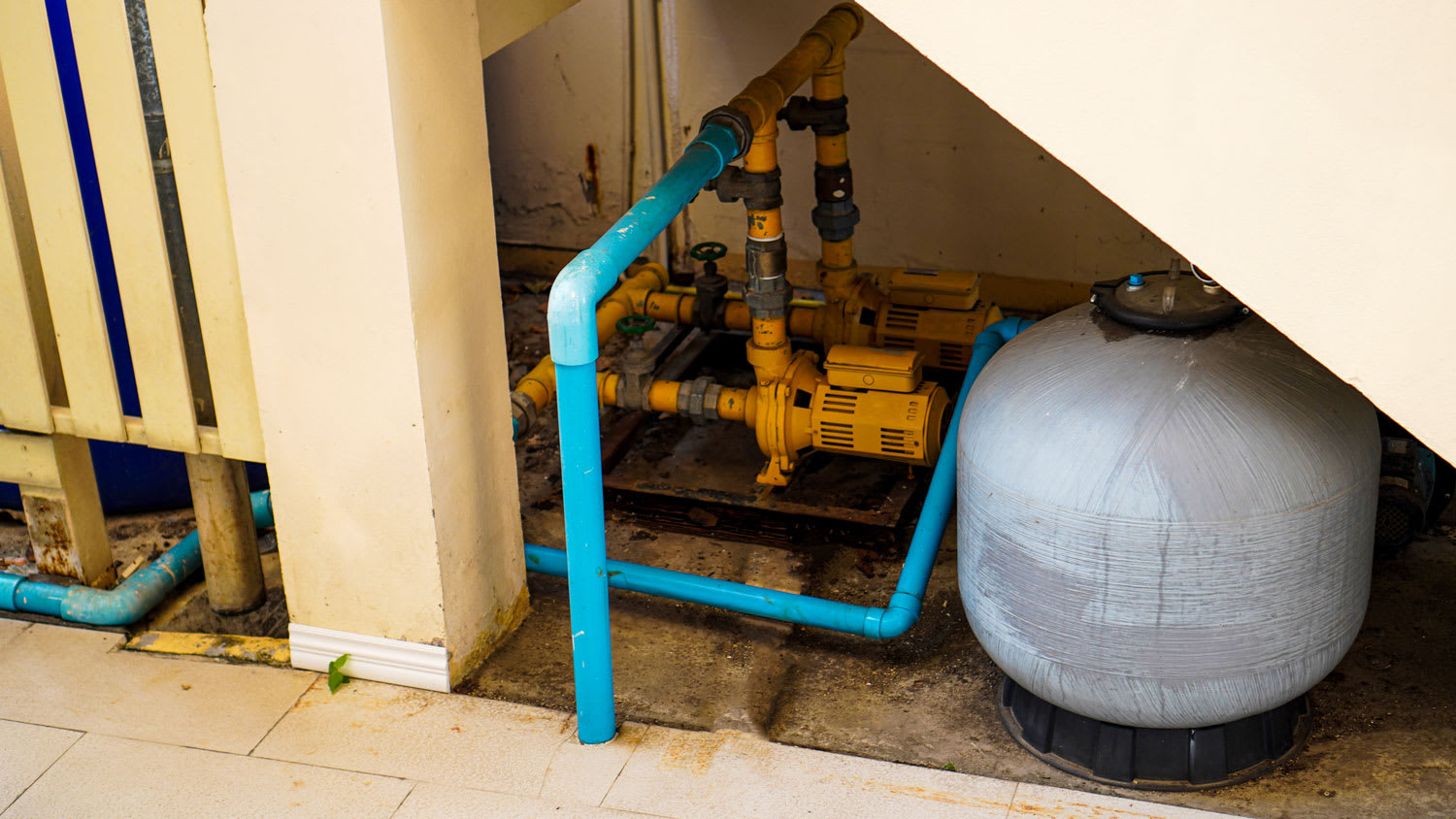 A close-up of the water pump system