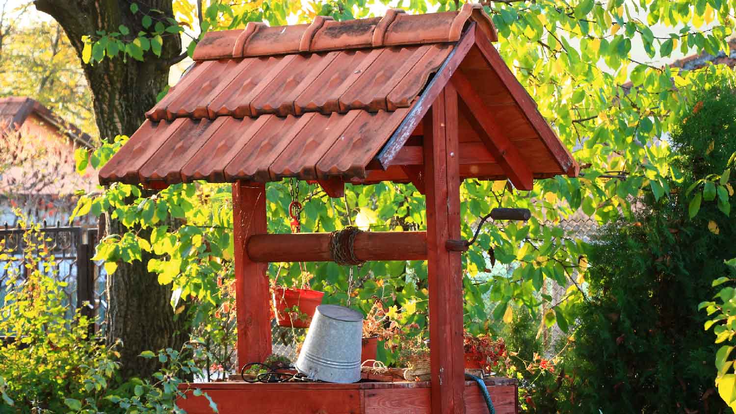 A wooden water well