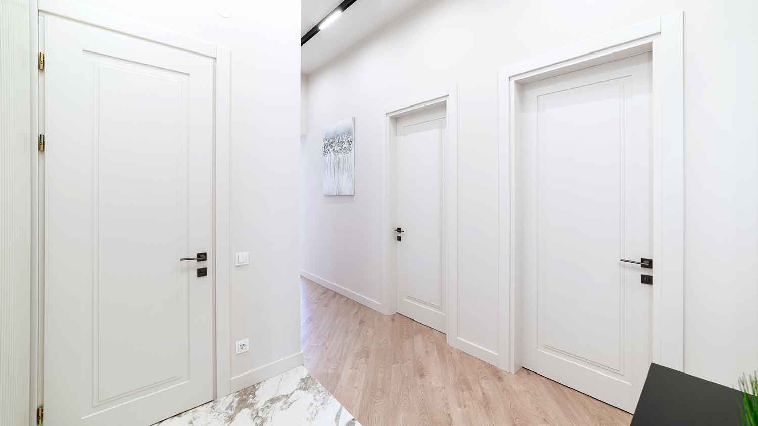 White interior doors in the corridor
