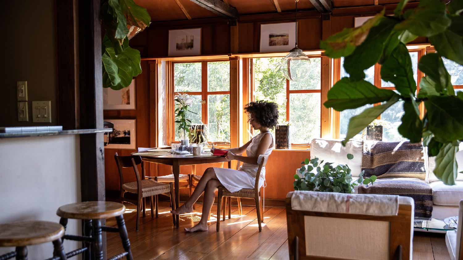 A young woman relaxing in her house