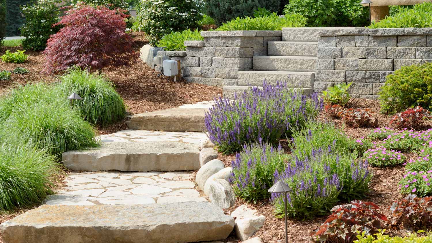 Stone steps with a nice landscaping