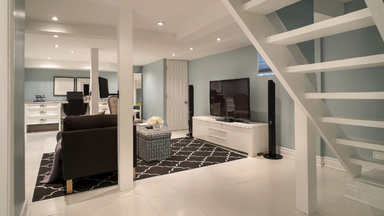 A house’s basement used as a lounge area