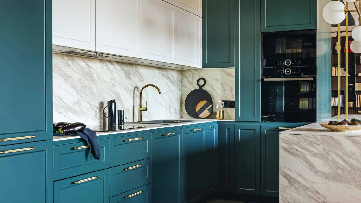 Luxury turquoise and white kitchen