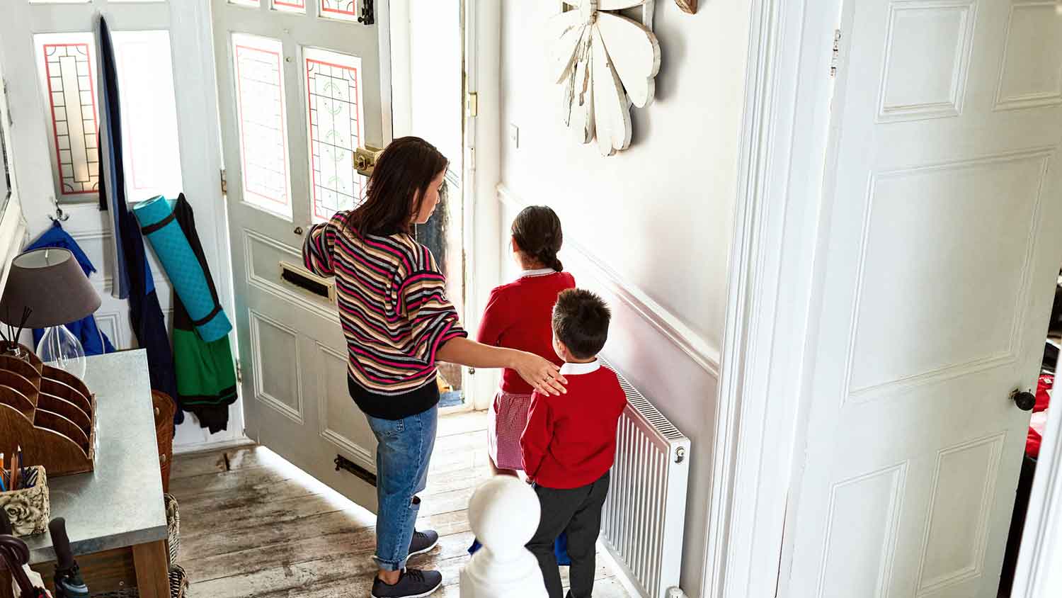 Children leaving home to go to school