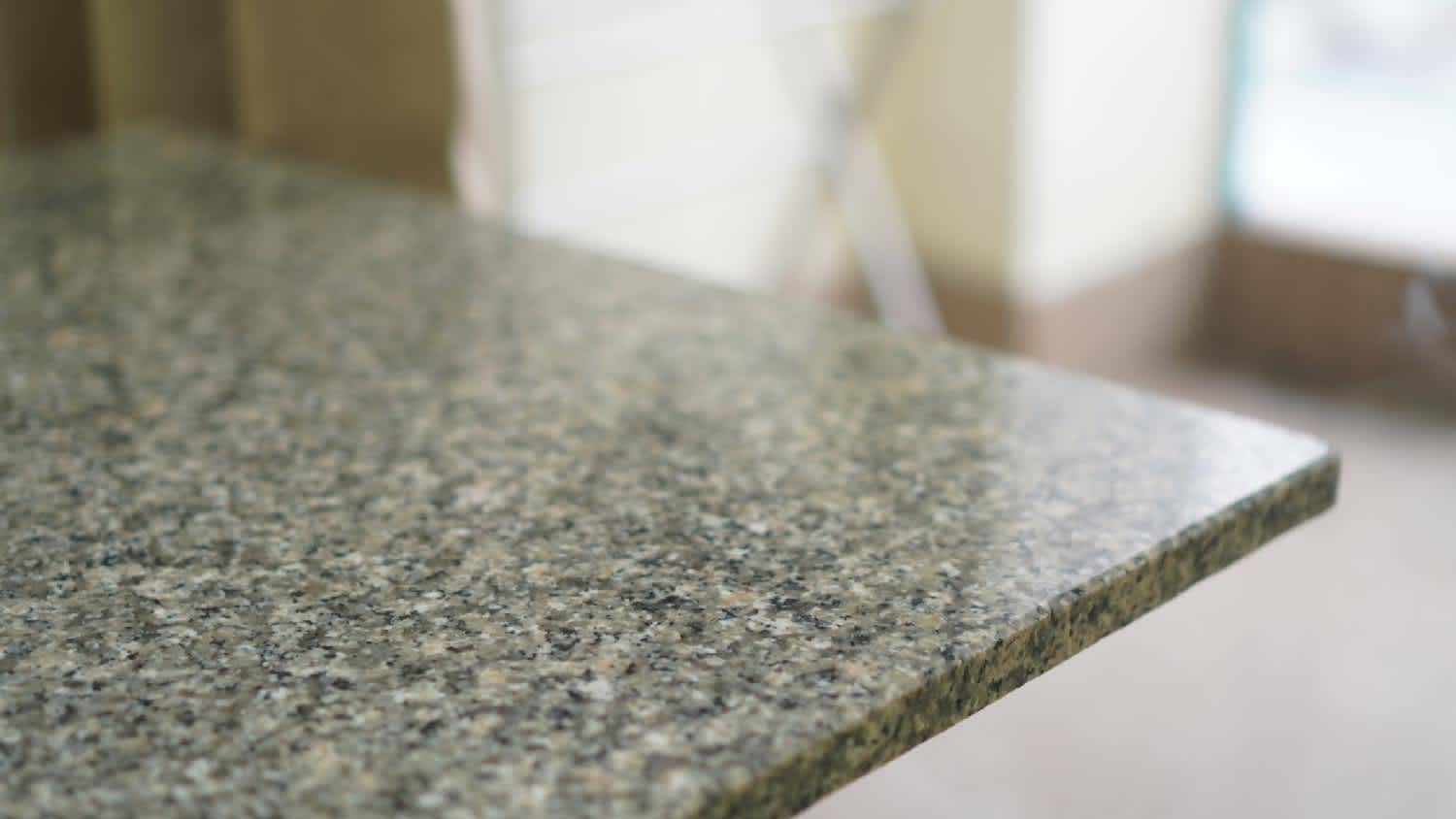 Close-up of a green granite countertop
