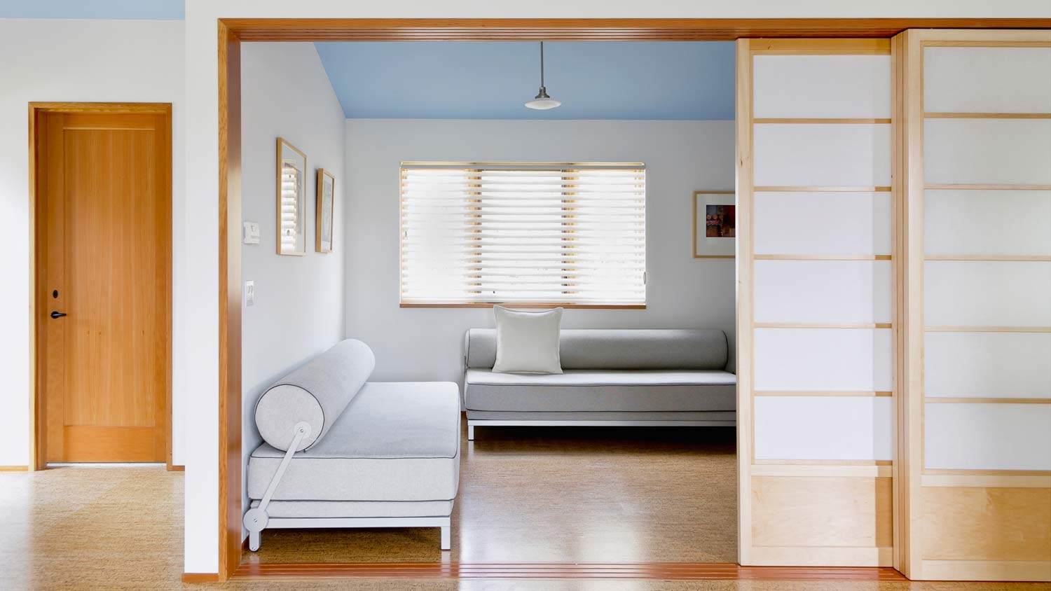 modern living room with pocket doors