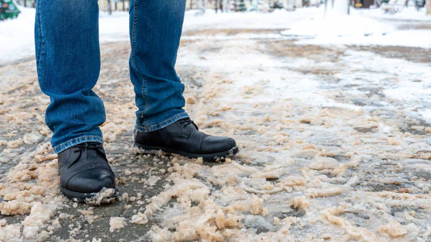 Ice on the road and sidewalk