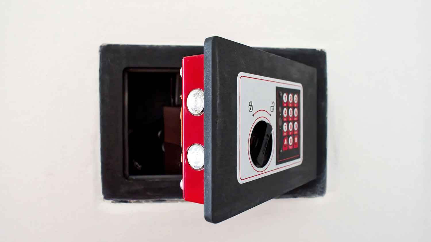 Open wall safe with digital keypad