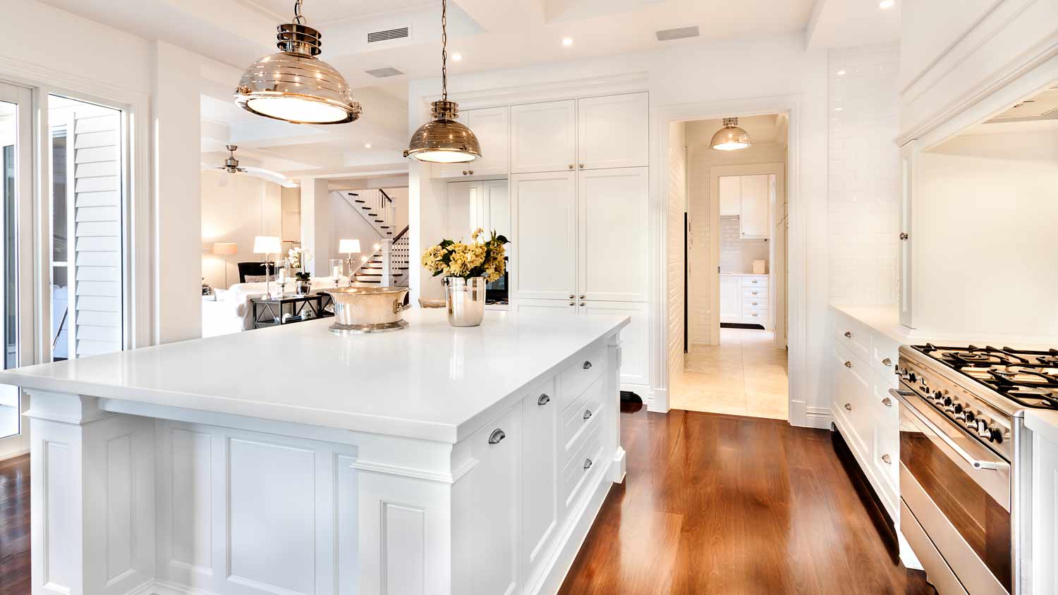 beautiful kitchen with lights on
