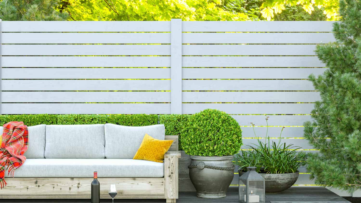 Backyard patio with a sofa