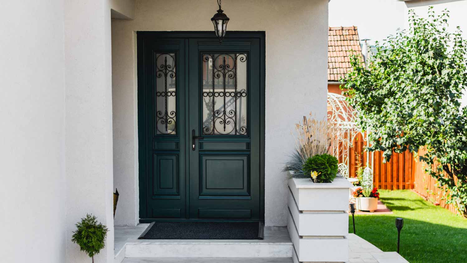 A green front door