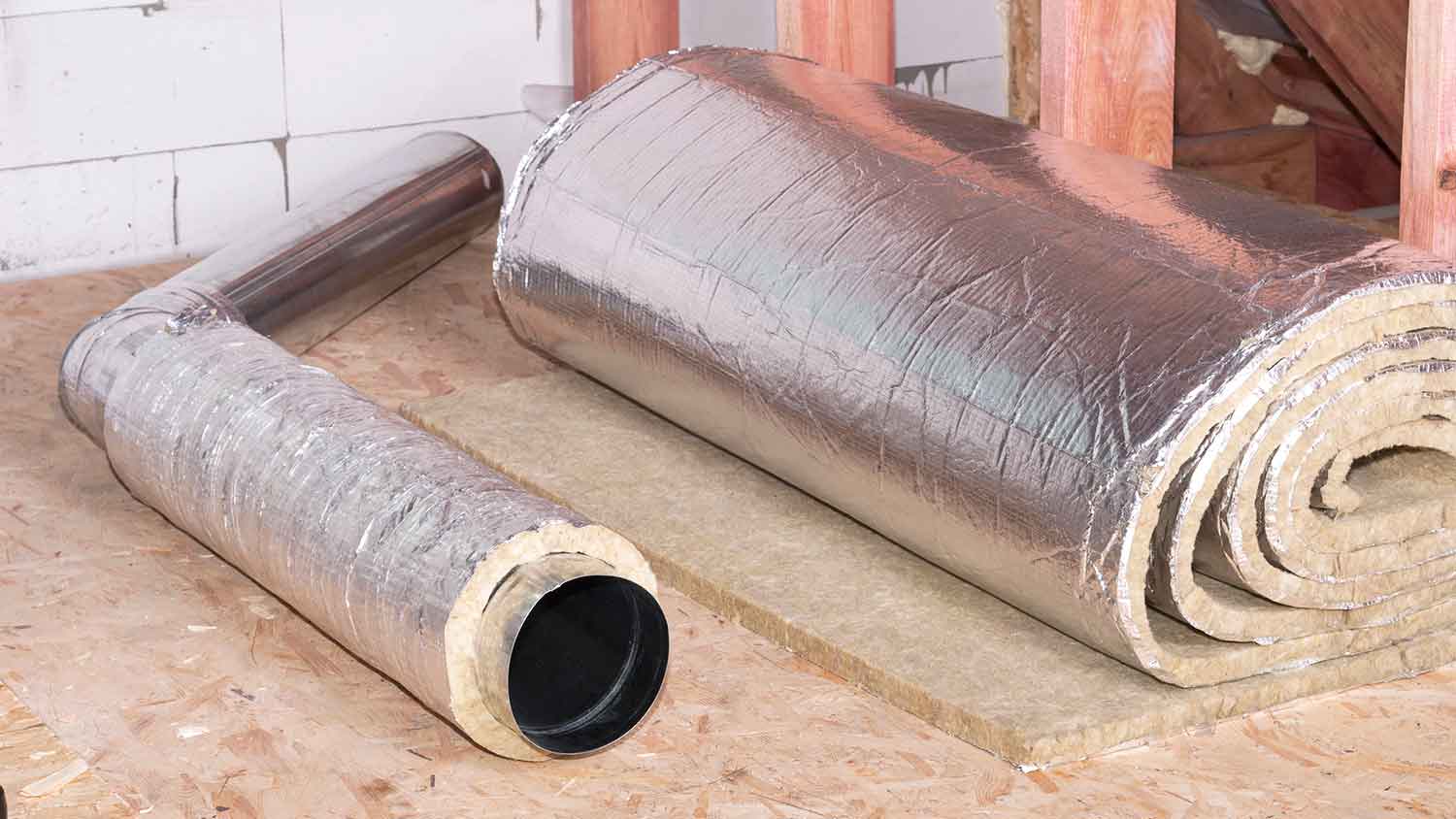 Air duct covered with mineral wool insulation
