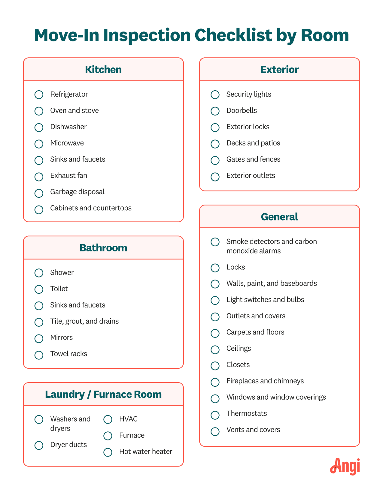 Downloadable checklist for move-in inspection by room