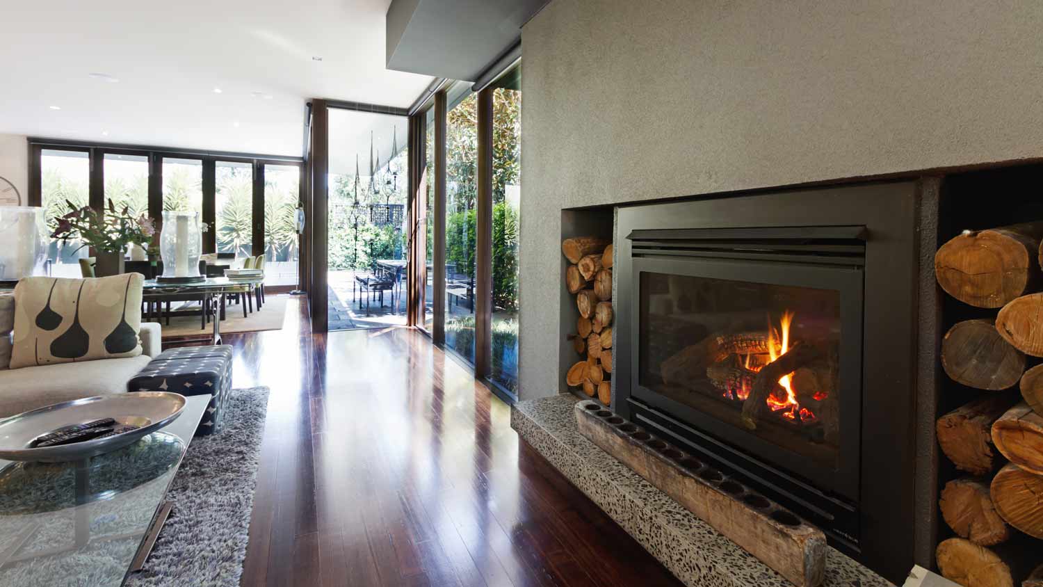 gas fireplace in modern family home