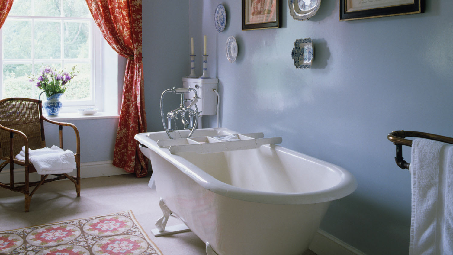 A bathtub in an 18th century restored bathroom