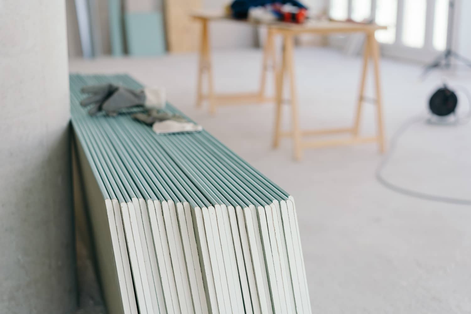 Drywall stacked against the wall