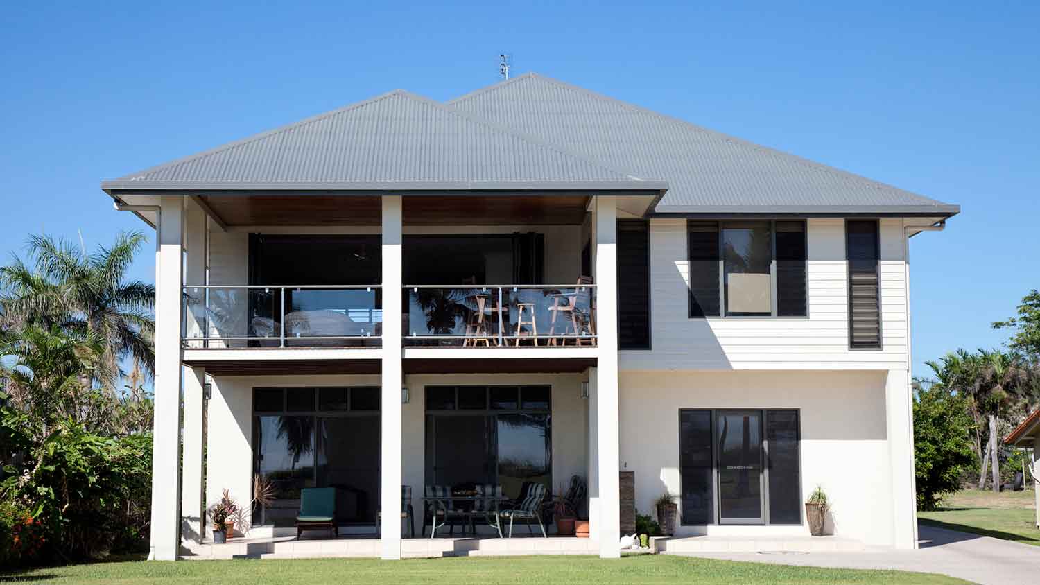 Two story beach home with metal roof