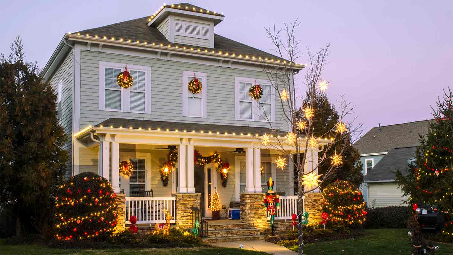 House with outdoor Christmas lights