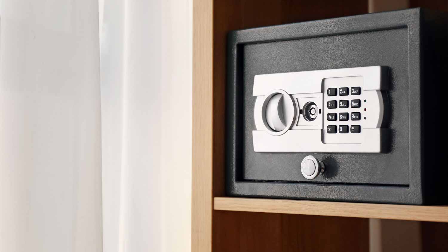 Small modern safe on shelf