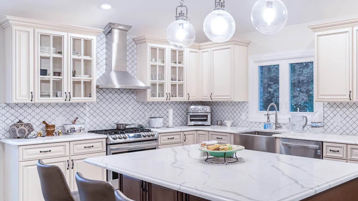 Large luxury kitchen with range hood