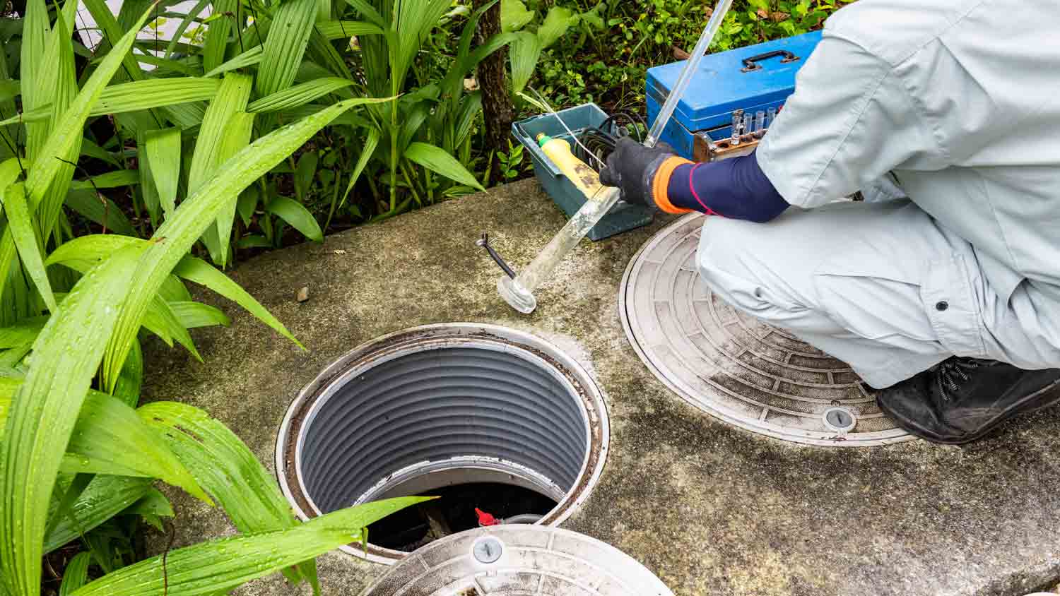 septic tank inspection in yard