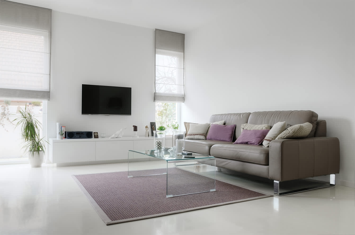 Modern living room with an epoxy floor