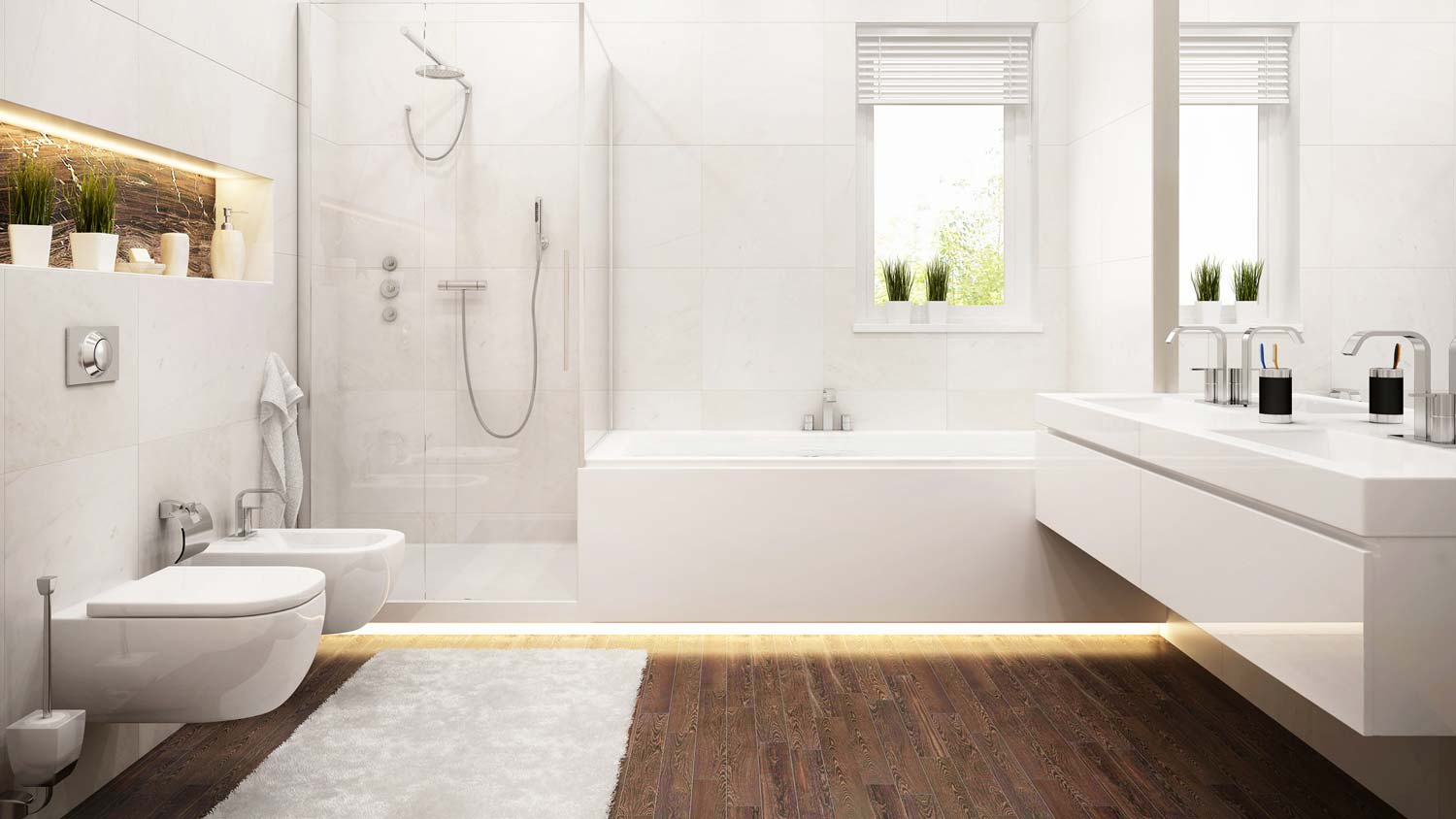 A spacious modern bathroom