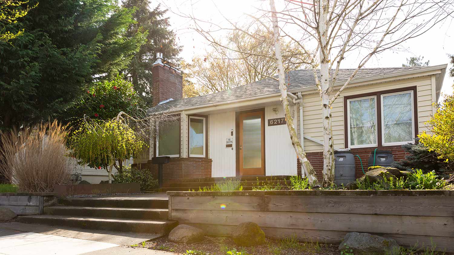 Exterior shot of a bungalow type of house on a sunny day