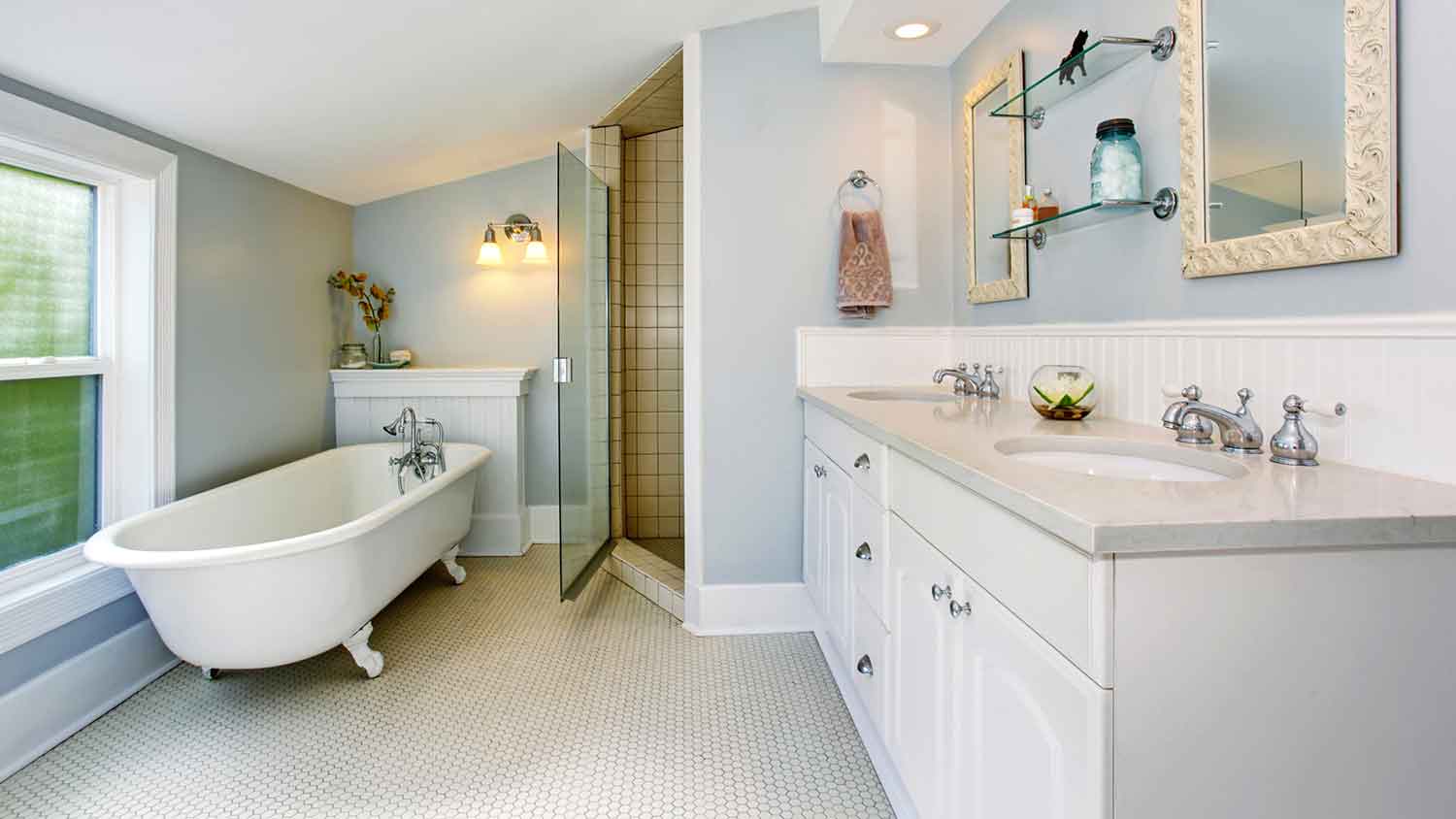 Bathroom with mosaic tile and bathtub