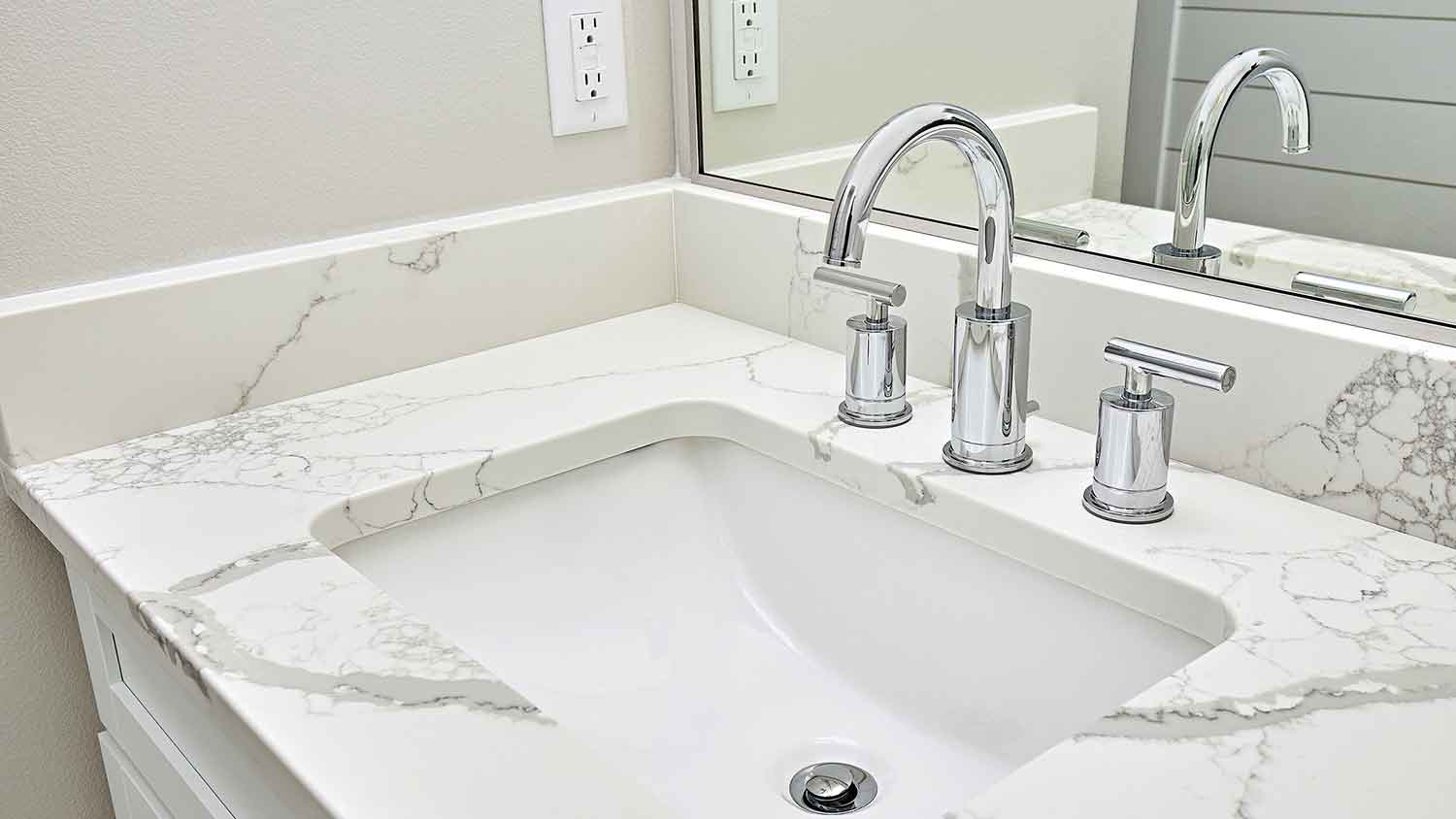 Marble bathroom sink with spread-fit-faucet