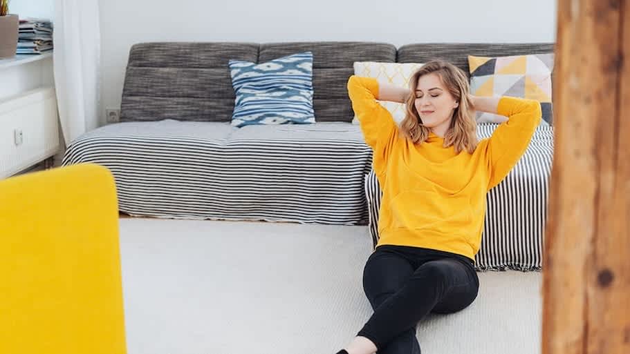 Woman enjoying clean carpet