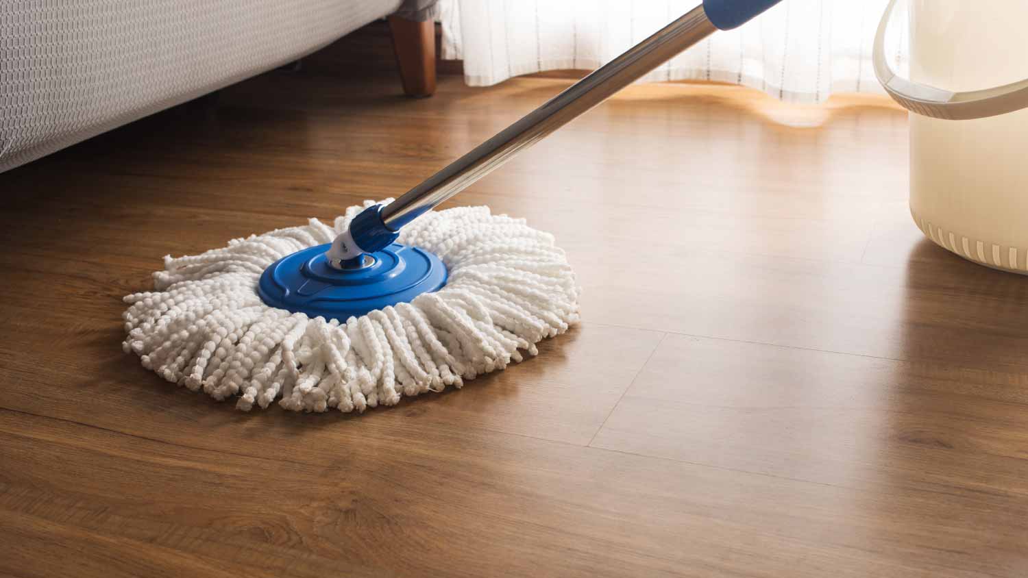 Mop cleaning on wooden floor