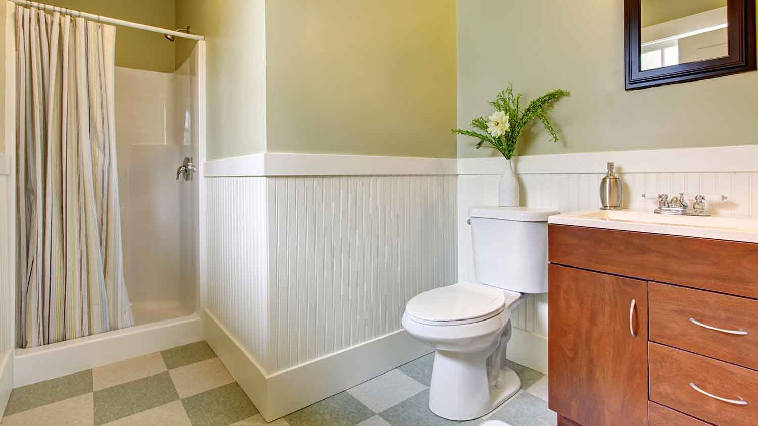 Home bathroom with wooden paneling