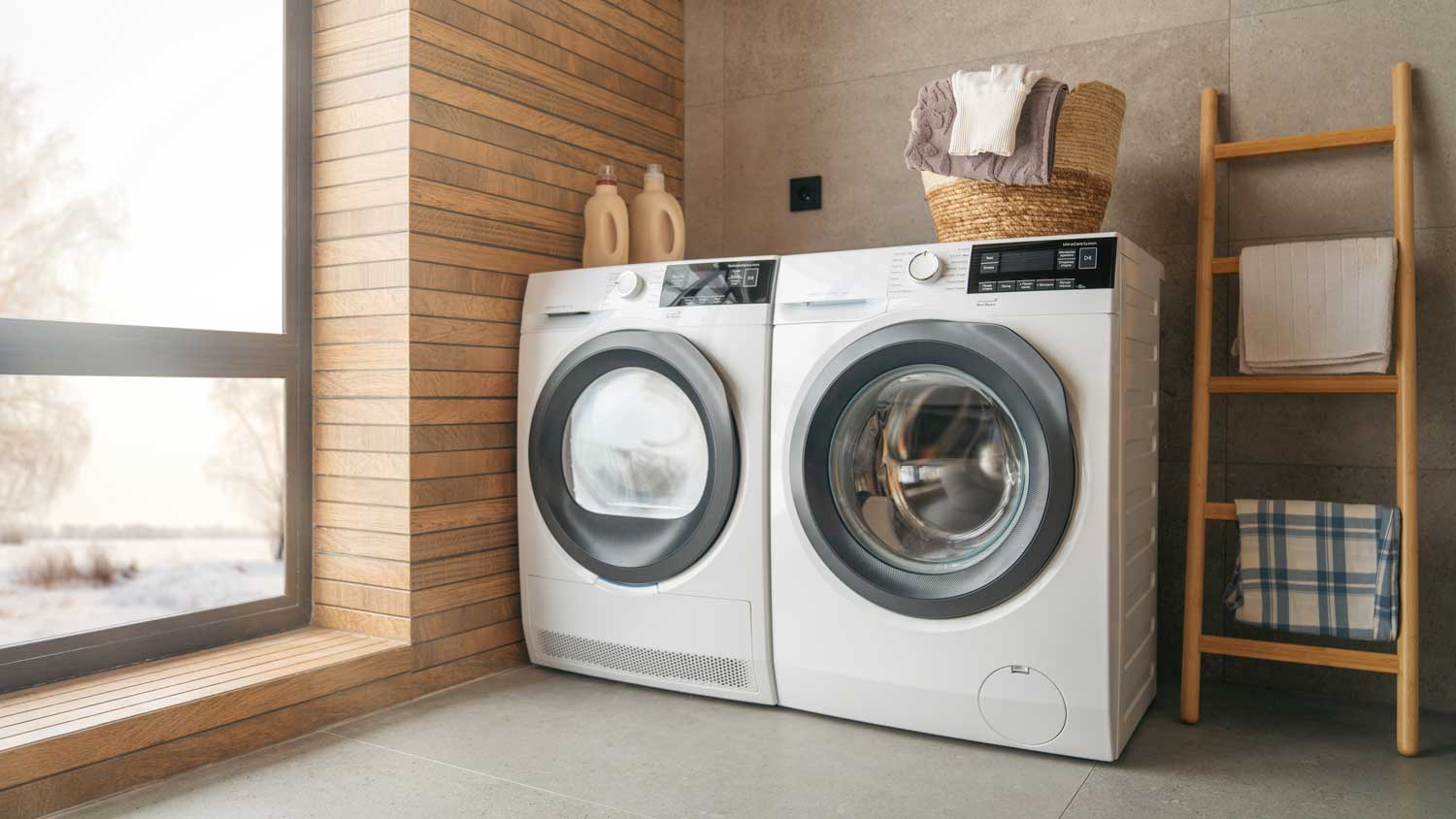 A laundry room with a dryer and a washer