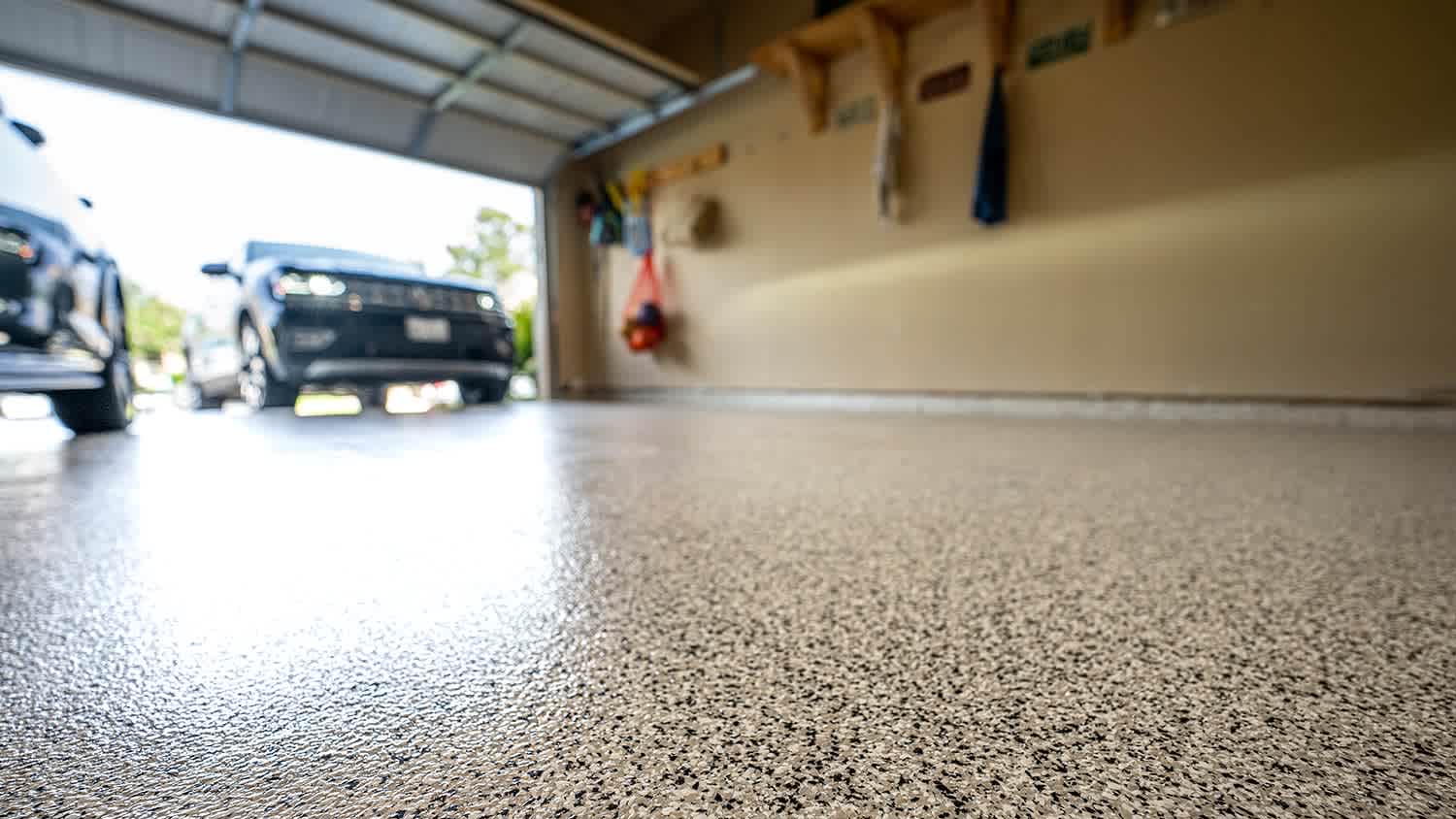 A garage’s interior laid with epoxy