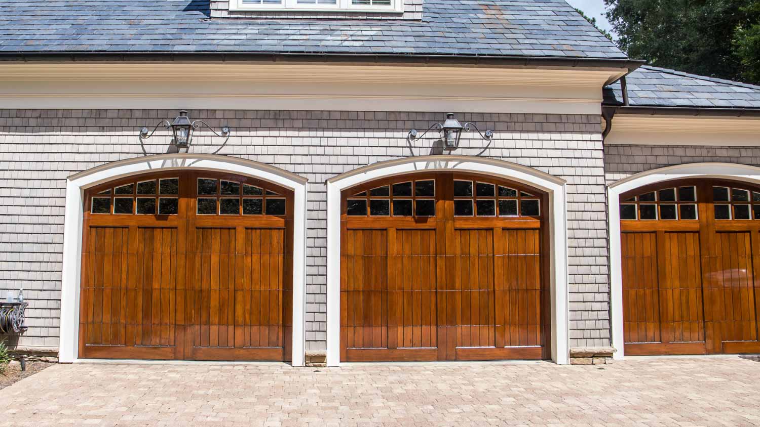 Stained wood garage doors