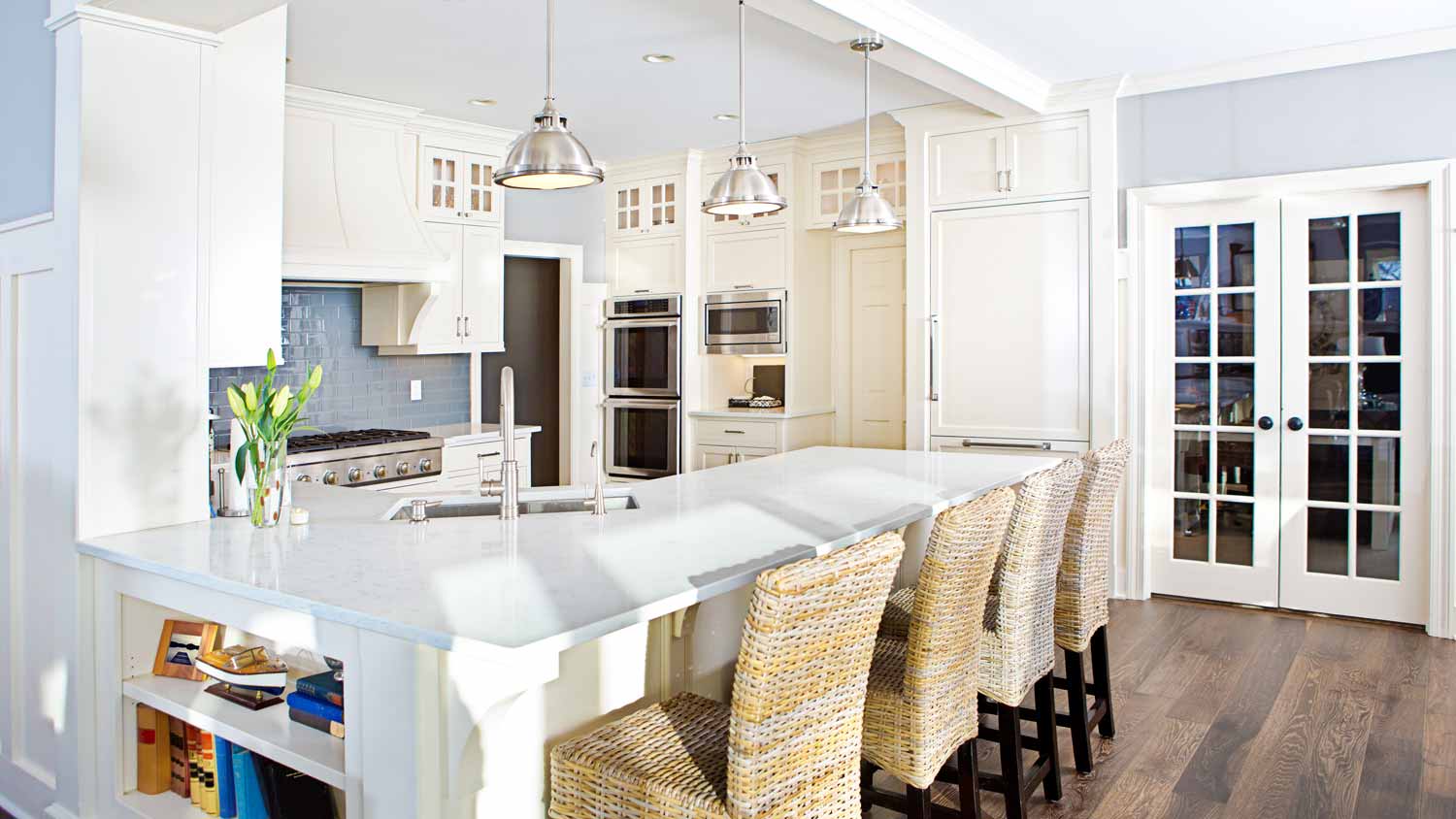 modern open concept l shape kitchen